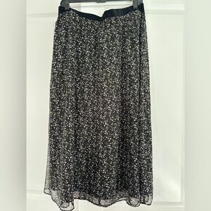 LOFT Black Floral Maxi Skirt with Pink & White Blossoms
